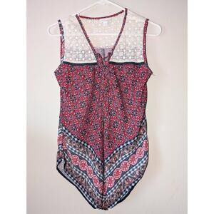 Westport 1962 Blouse Womens Size Small Red Floral Sleeveless Lace Detail Boho